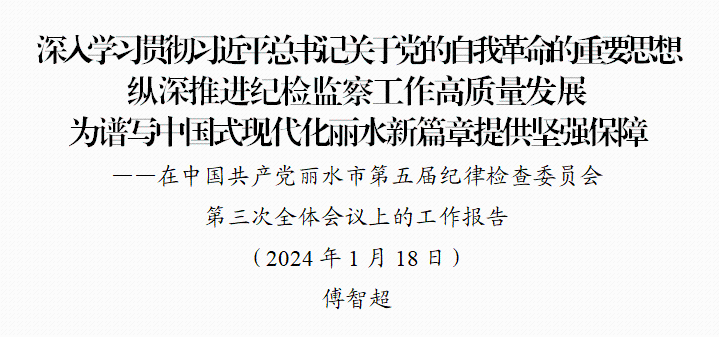傅智超在中国共产党丽水市第五届纪律检查委员会第三次全体会议上的工作报告